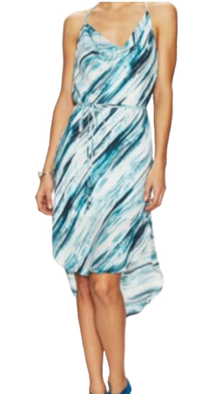 Haute Hippie Scarface Silk Cowl Neck Slip Dress Turquoise White Print S